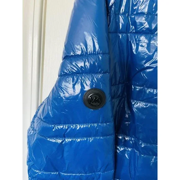NWT Michael Kors Blue Shiny Puffer Coat - XL - Picture 6 of 9